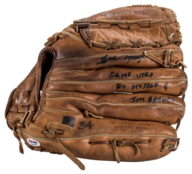 1975-76 Jim Brewer Game used Wilson A2002 Model Glove- Also Signed/Game Used by Sid Monge (PSA/DNA) 